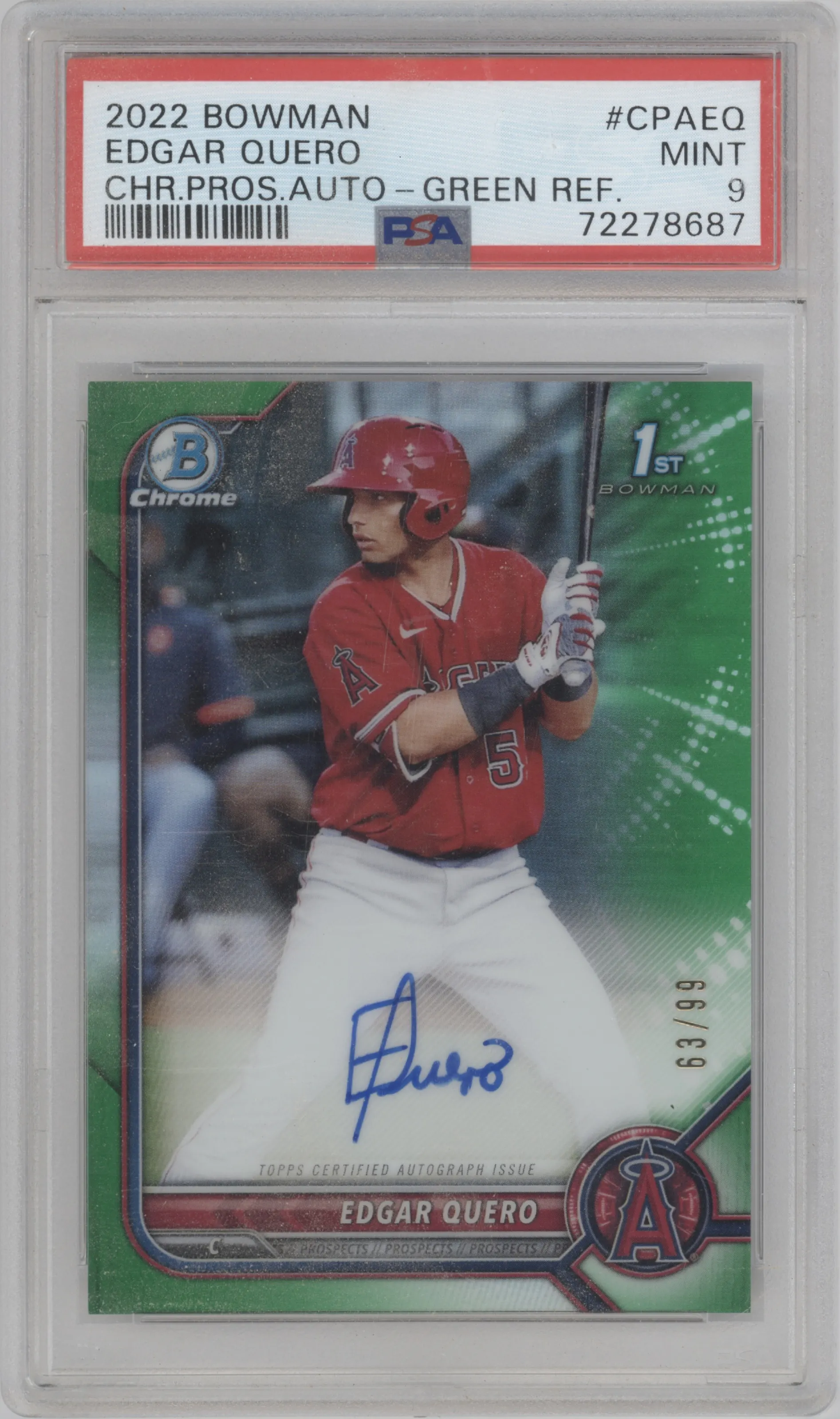 2022 Bowman Chr.Pros.Auto Edgar Quero Green Refractor #CPA-EQ PSA 9