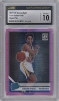 Jordan Poole from the 2019-20 Panini Donruss Optic set featuring a Hyper Pink parallel graded by CSG and given an overall grade of 10.