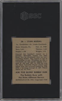 Stan Musial from the 1948 Bowman set graded by SGC and given an overall grade of 4.