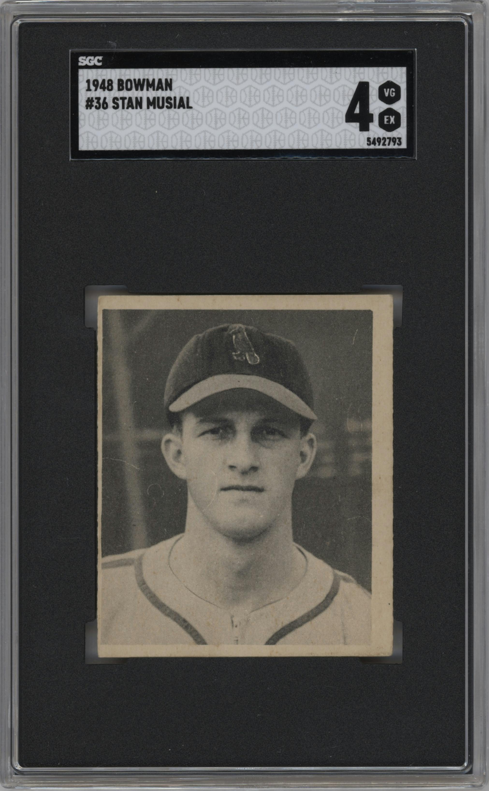 Stan Musial from the 1948 Bowman set graded by SGC and given an overall grade of 4.