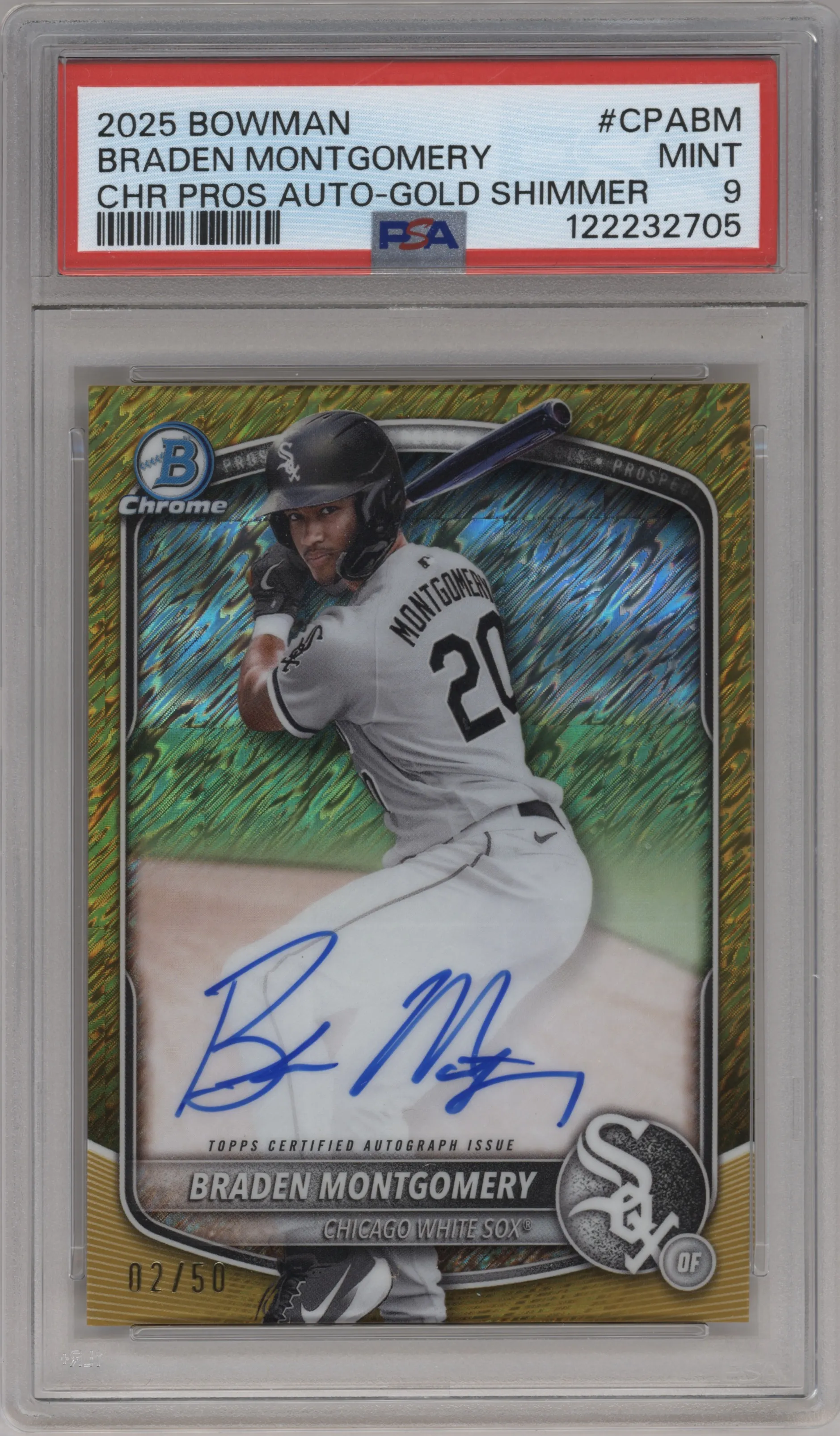 2025 Bowman Chr.Pros.AU Braden Montgomery Gold Shimmer Refractor #CPA-BM PSA 9