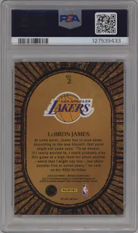 Lebron James from the 2024-25 Panini Mosaic set graded by PSA and given an overall grade of 10.