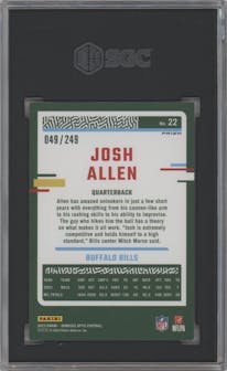 Josh Allen from the 2023 Donruss Optic set featuring a Orange parallel graded by SGC and given an overall grade of 9.