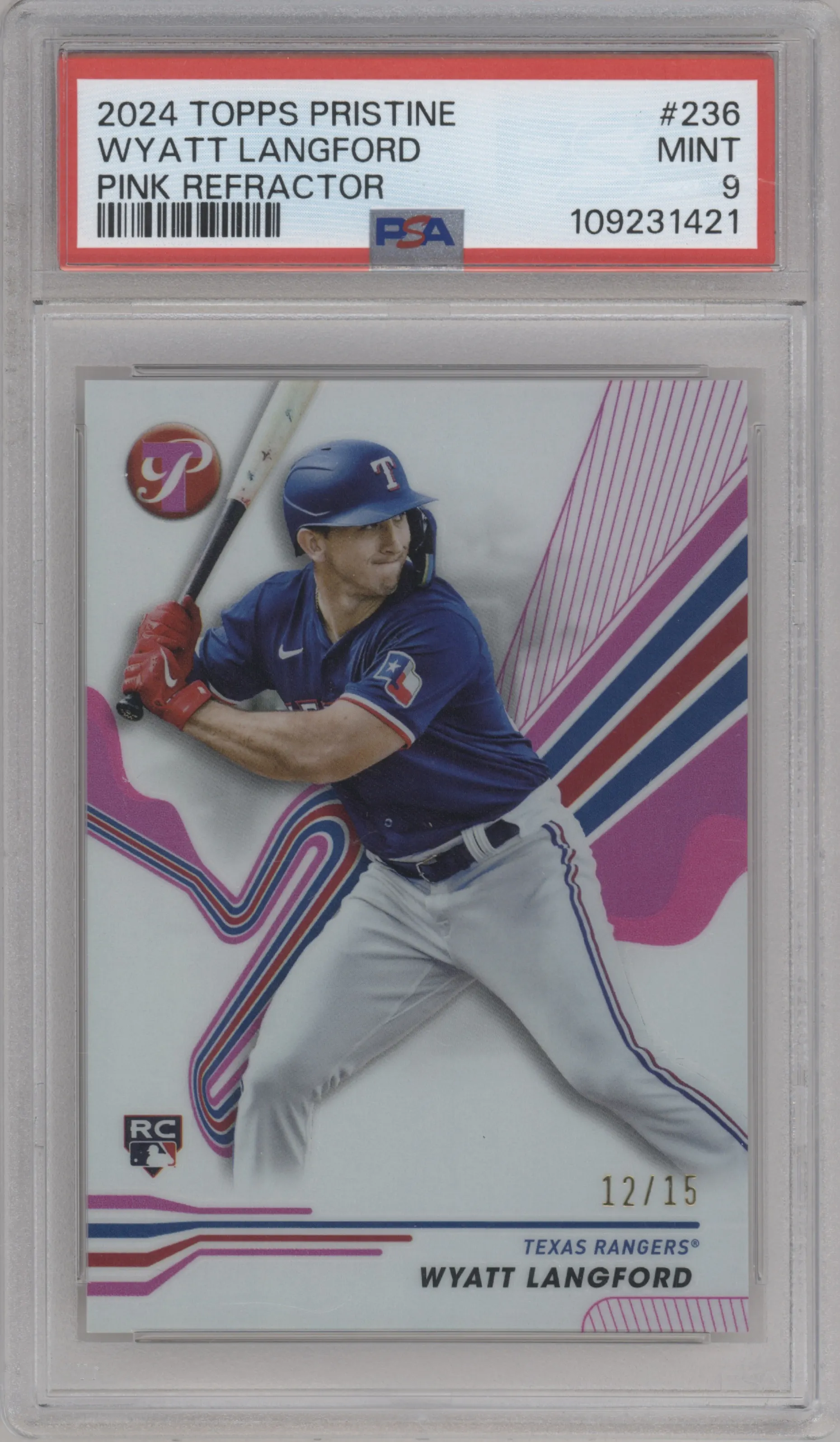 2024 Topps Pristine Wyatt Langford Pink Refractors #236 PSA 9