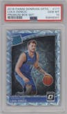 Luka Doncic from the 2018-19 Panini Donruss Optic set featuring a Premium Box Set parallel graded by PSA and given an overall grade of 10.