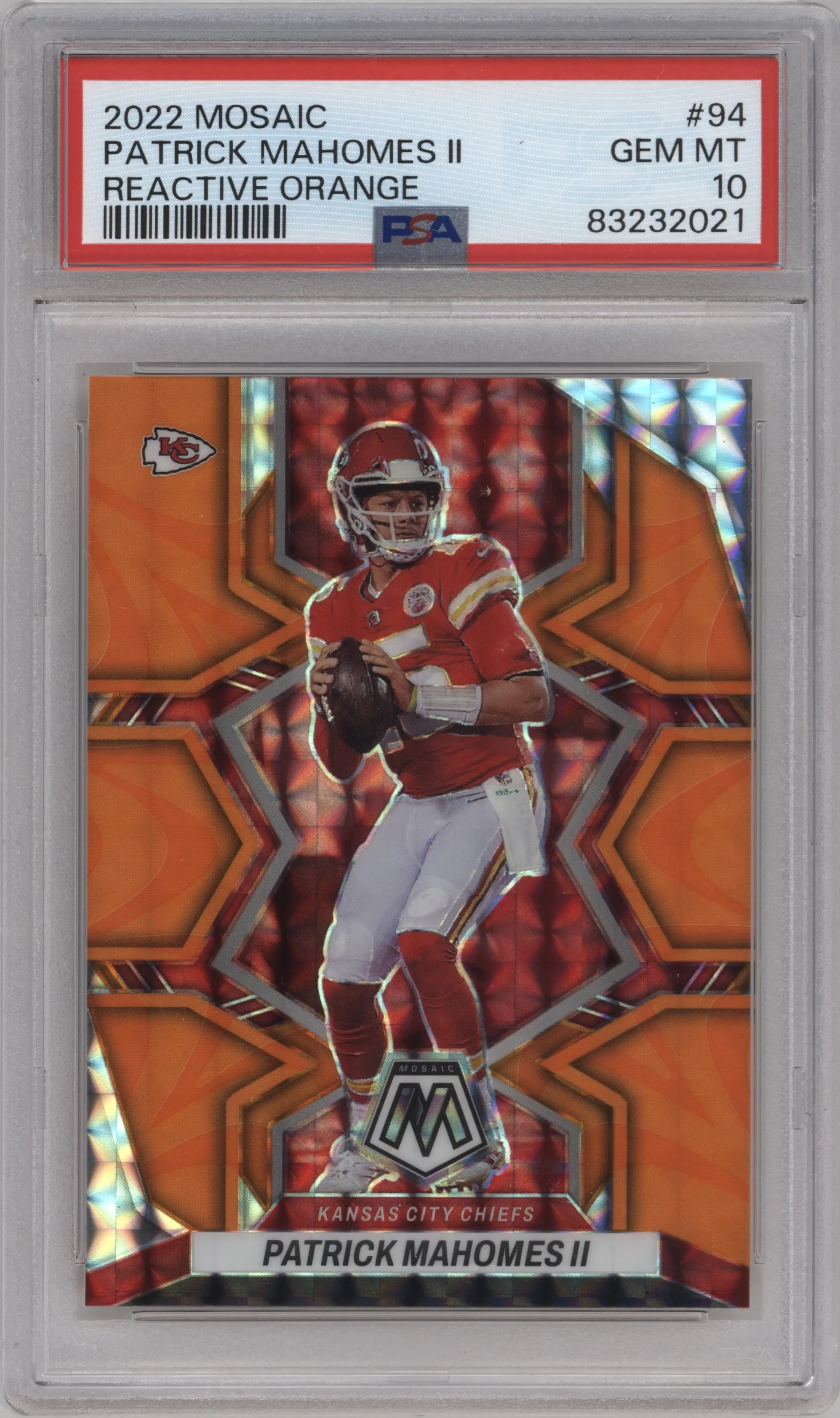 2022 Panini Mosaic Patrick Mahomes II Reactive Orange #94 PSA 10