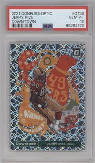 Jerry Rice from the 2021 Panini Donruss Optic set graded by PSA and given an overall grade of 10.