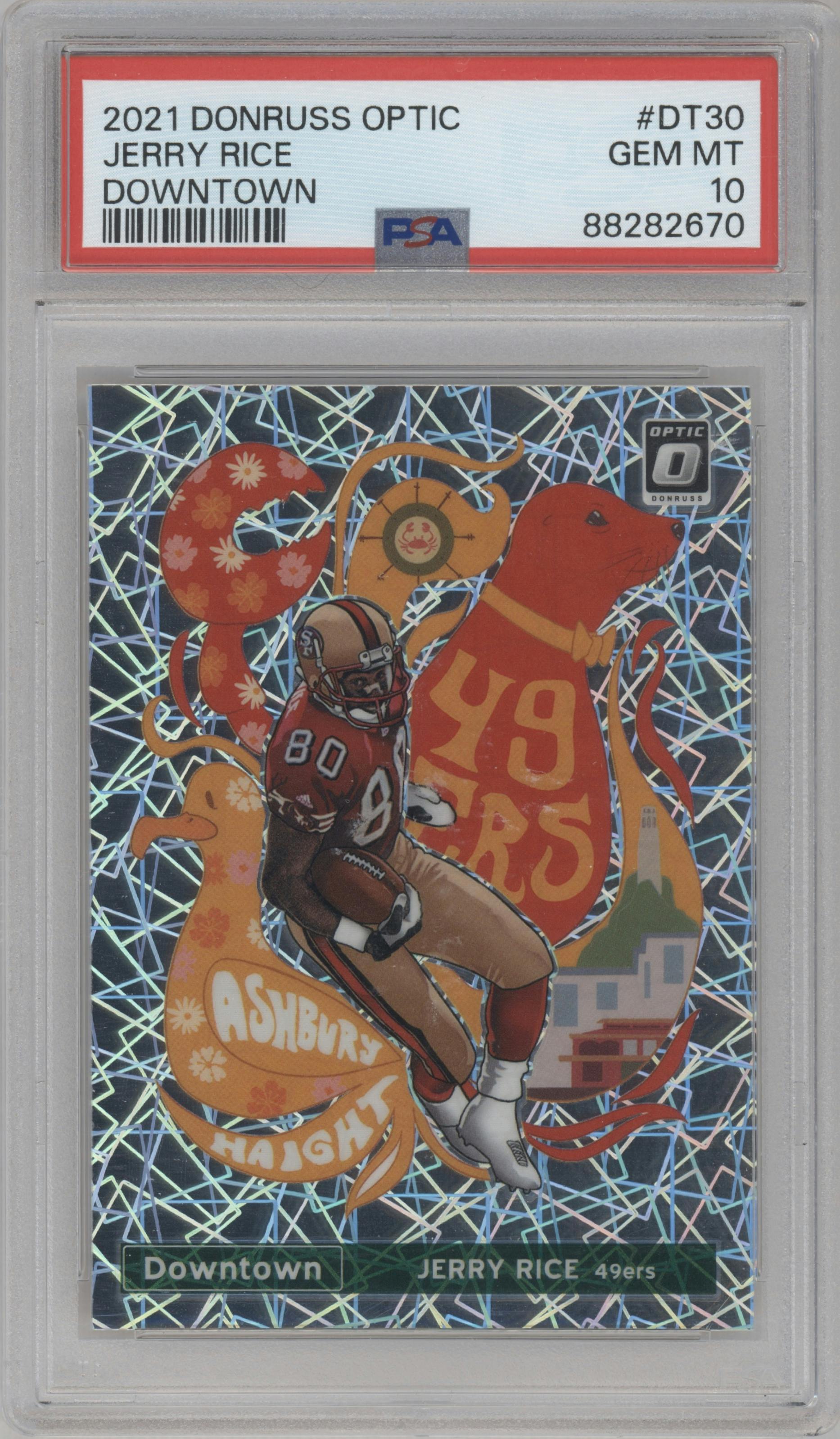Jerry Rice from the 2021 Panini Donruss Optic set graded by PSA and given an overall grade of 10.