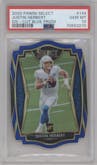 Justin Herbert from the 2020 Panini Select set featuring a Die-Cut Blue parallel graded by PSA and given an overall grade of 10.