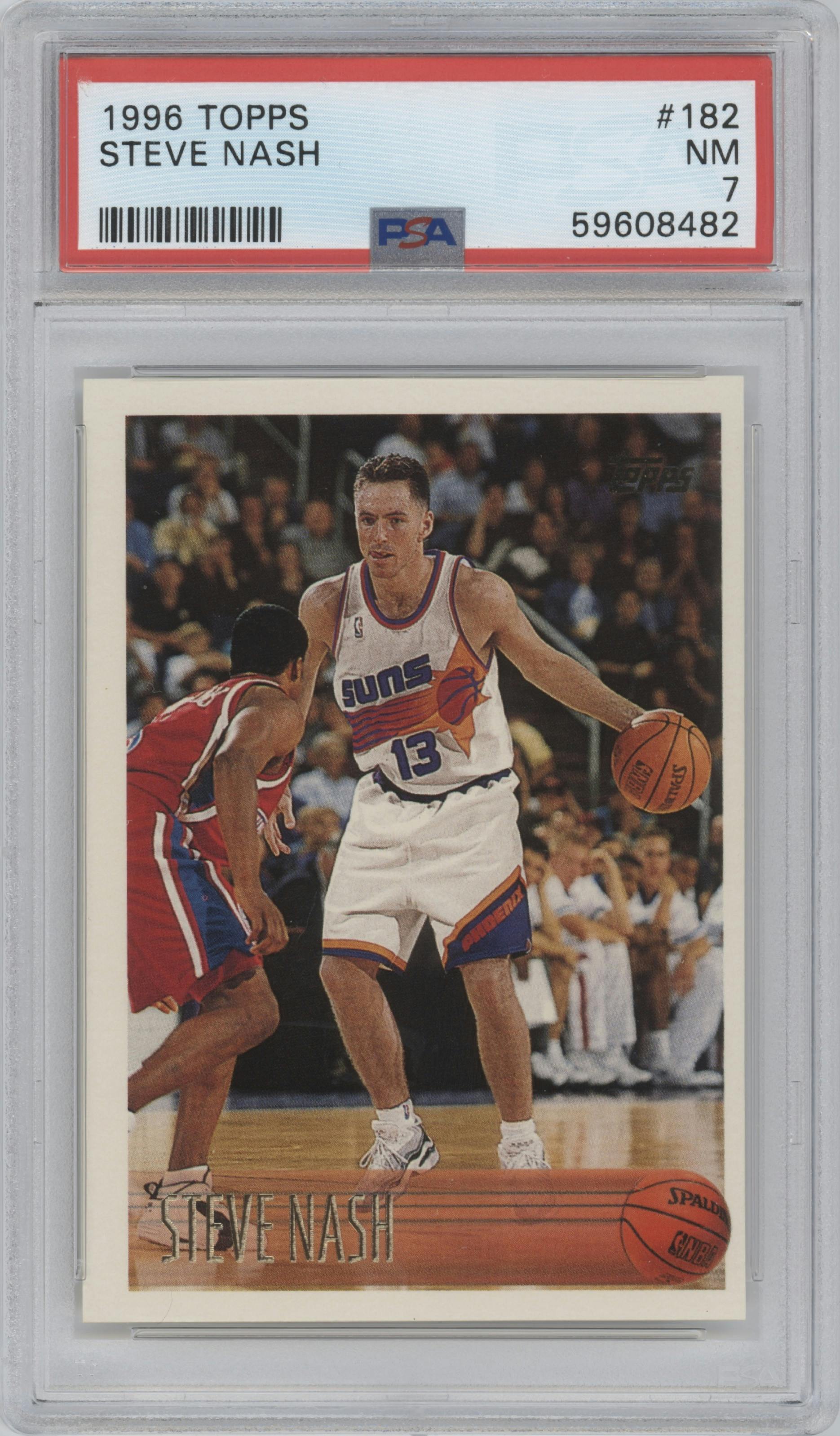 Steve Nash from the 1996-97 Topps set graded by PSA and given an overall grade of 7.