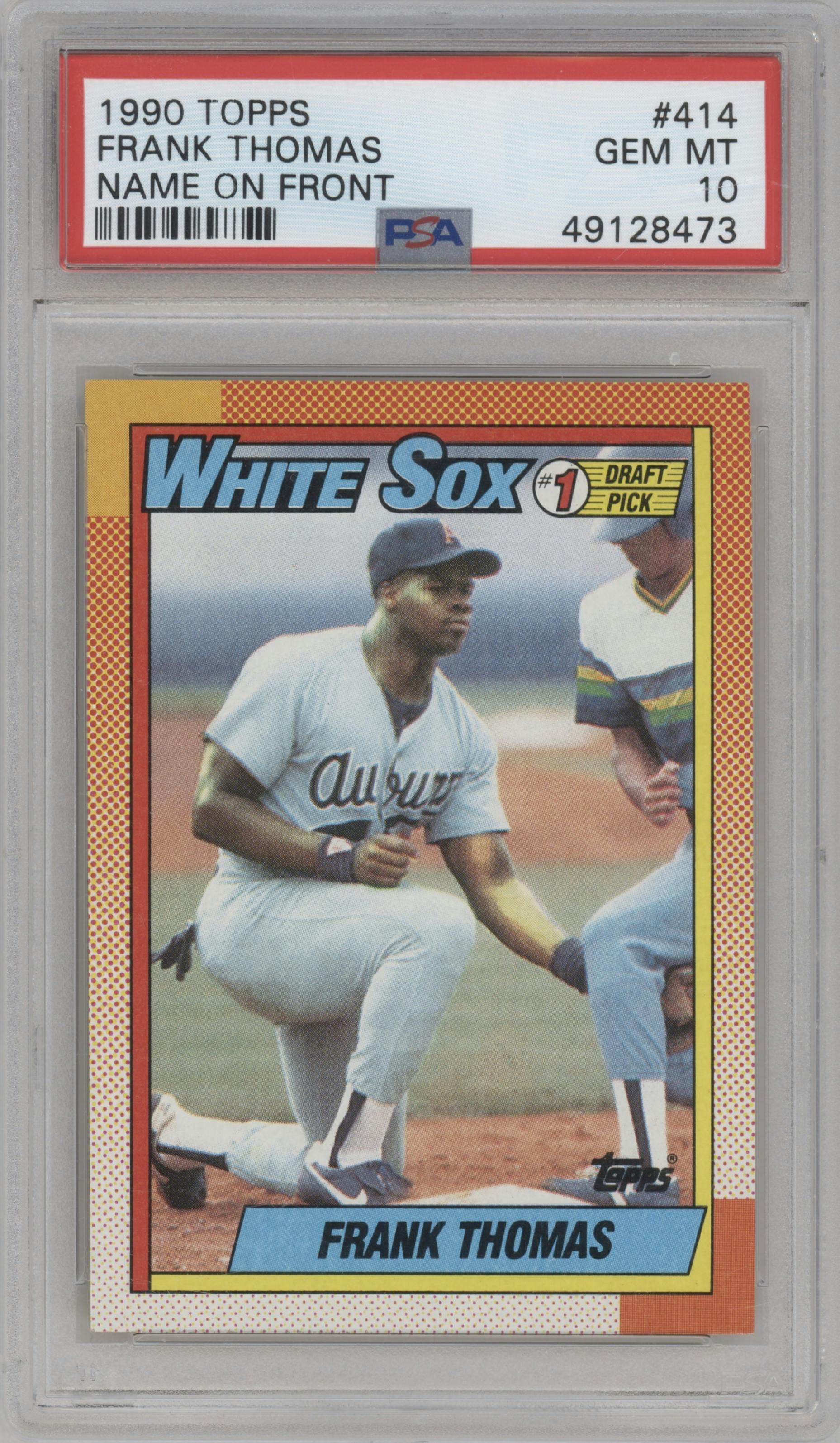Frank Thomas from the 1990 Topps set featuring a Variation parallel graded by PSA and given an overall grade of 10.