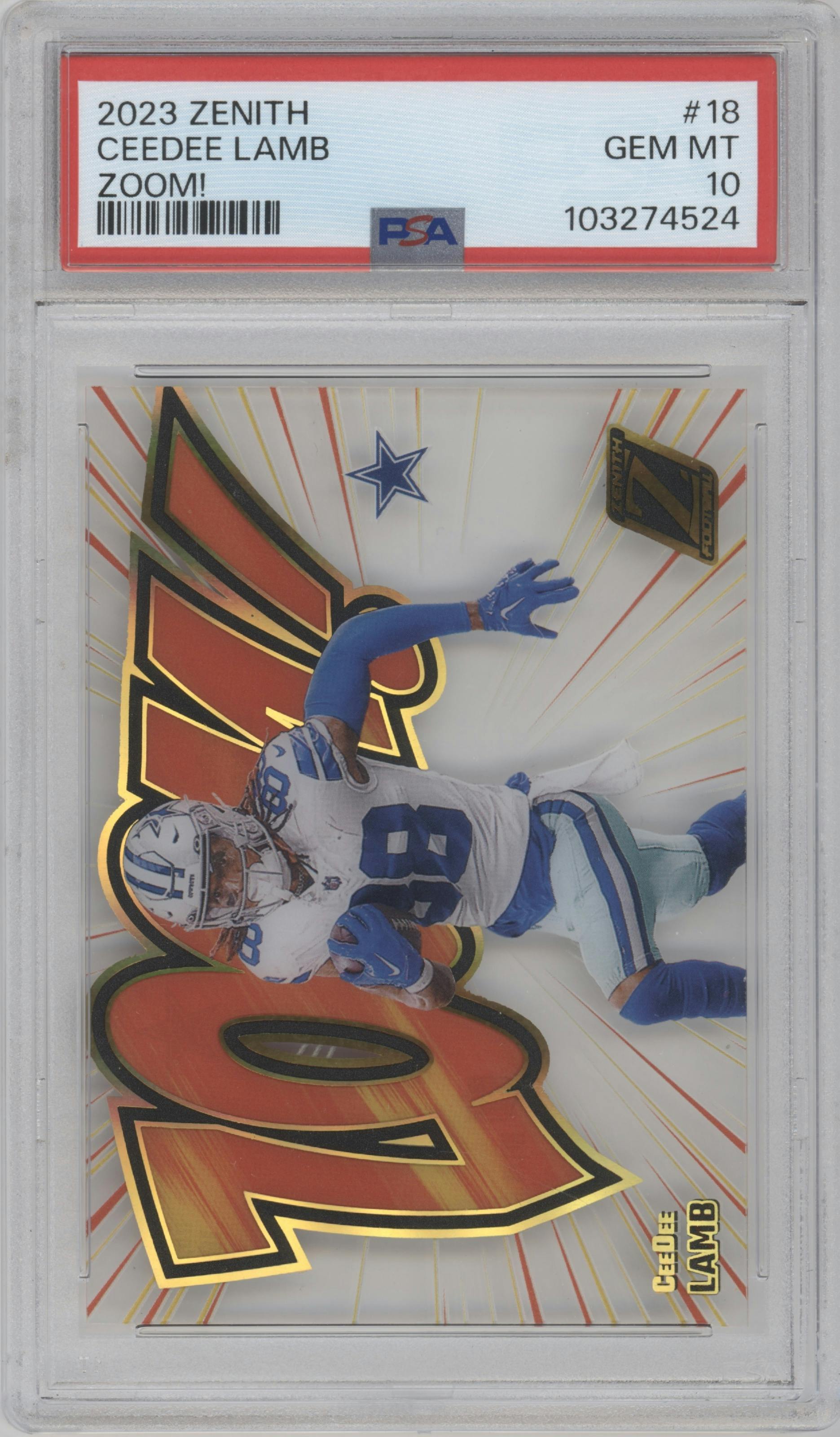 CeeDee Lamb from the 2023 Panini Zenith set graded by PSA and given an overall grade of 10.