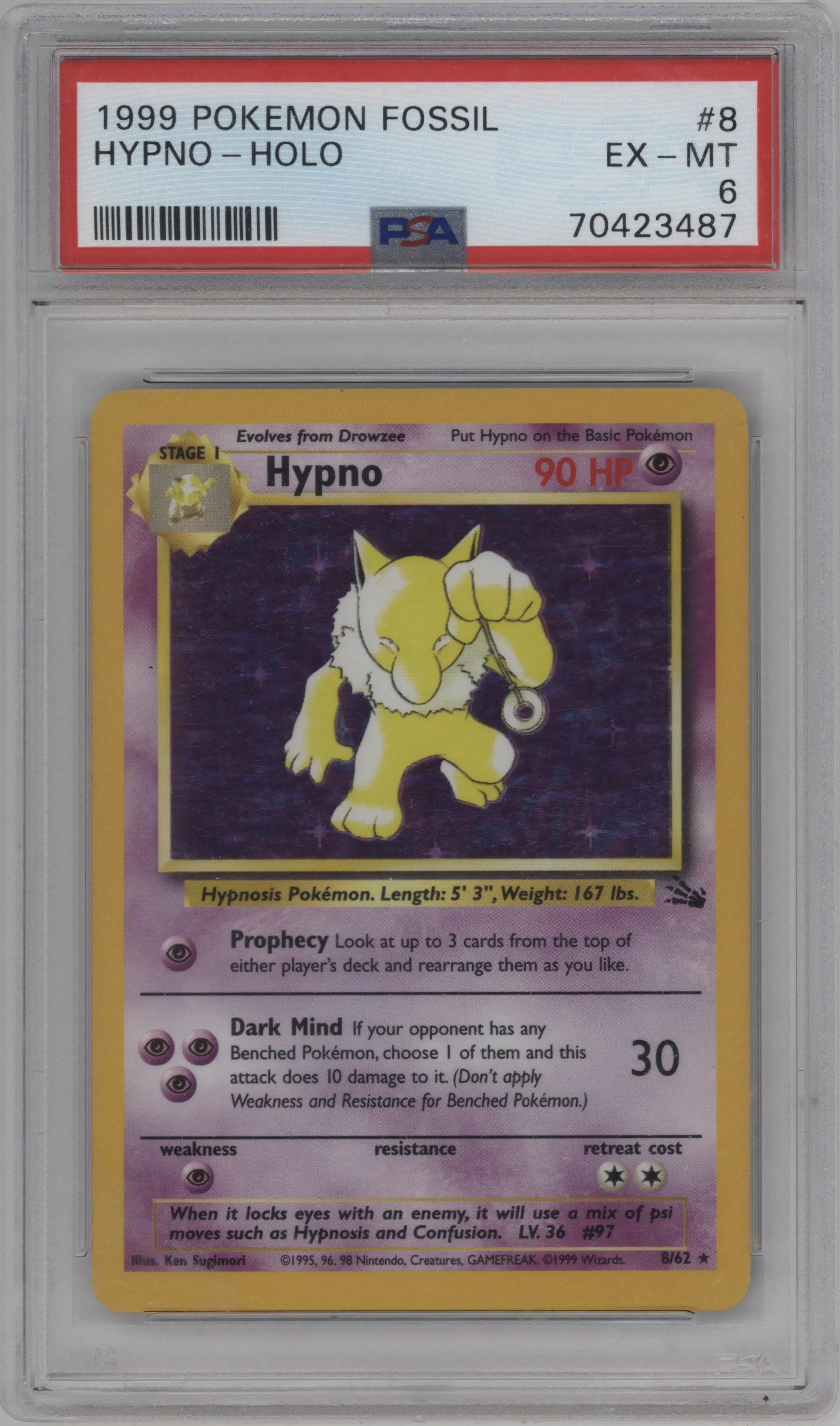 1999 Pokemon Fossil Hypno #8 PSA 6