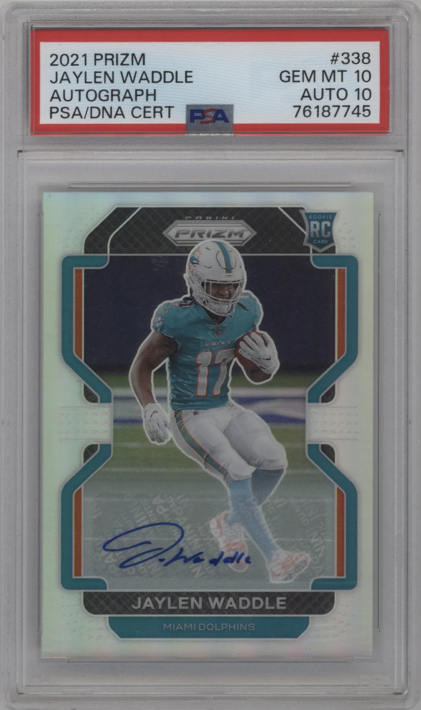 2021 Panini Prizm Rke.Auto Jaylen Waddle #338 PSA 10