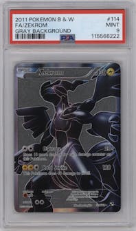 Zekrom from the 2011 Pokemon Black & White set featuring a Gray Background parallel graded by PSA and given an overall grade of 9.
