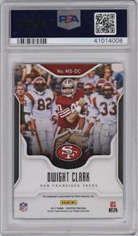 Dwight Clark from the 2017 Panini Certified set featuring a Mirror Green parallel graded by PSA and given an overall grade of 10.