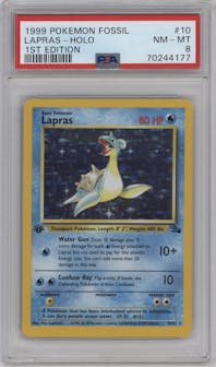 Lapras from the 1999 Pokemon set graded by PSA and given an overall grade of 8.