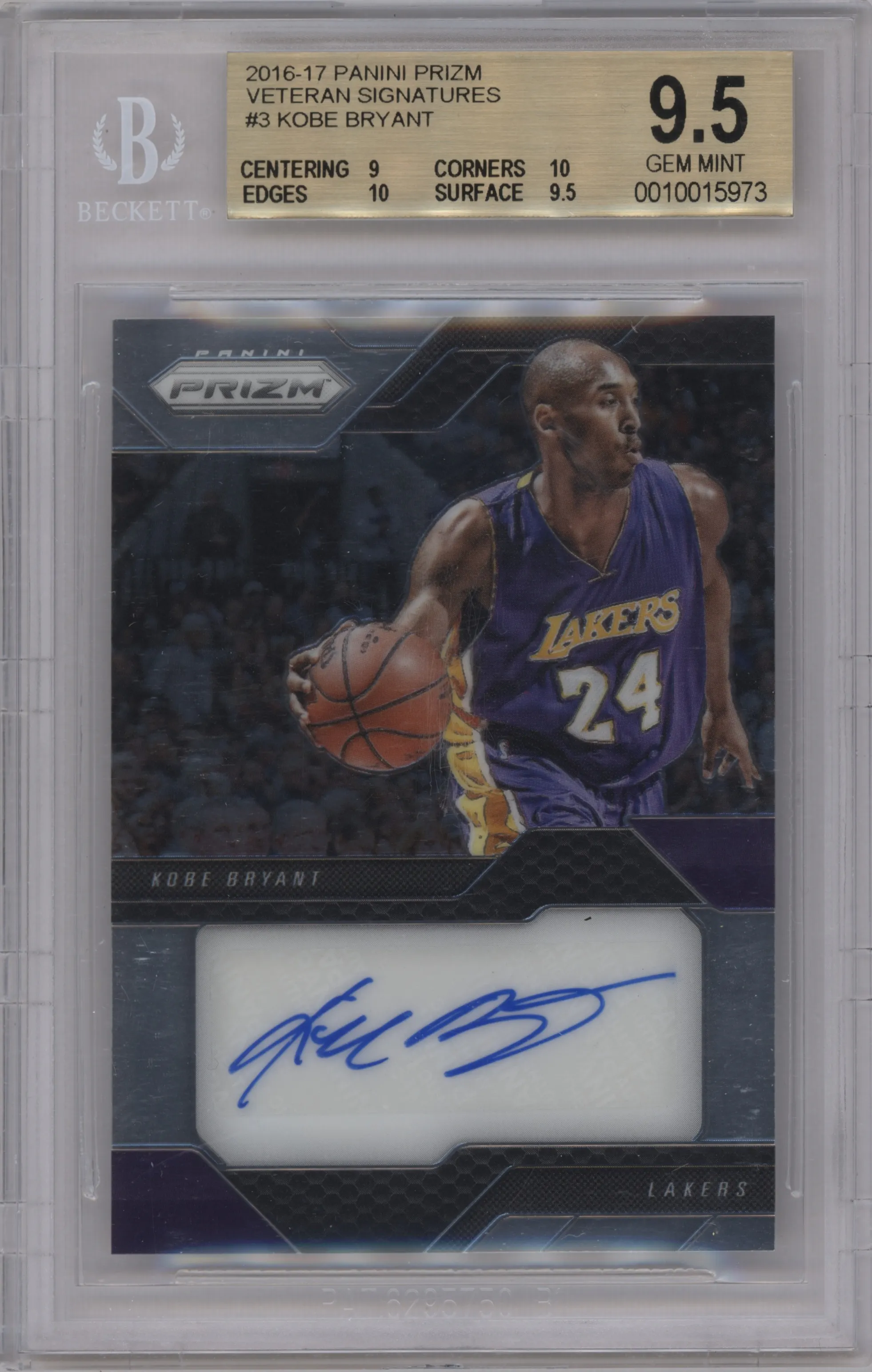 2016 Panini Prizm Veteran Sig. Kobe Bryant #3 BGS 9.5