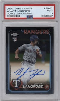 Wyatt Langford from the 2024 Topps Chrome set graded by PSA and given an overall grade of 9.