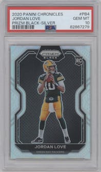 Jordan Love from the 2020 Panini Chronicles set featuring a Silver parallel graded by PSA and given an overall grade of 10.