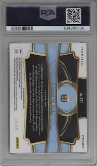 Lionel Messi from the 2023-24 Panini Select FIFA set featuring a Gold Mojo parallel graded by PSA and given an overall grade of 10.