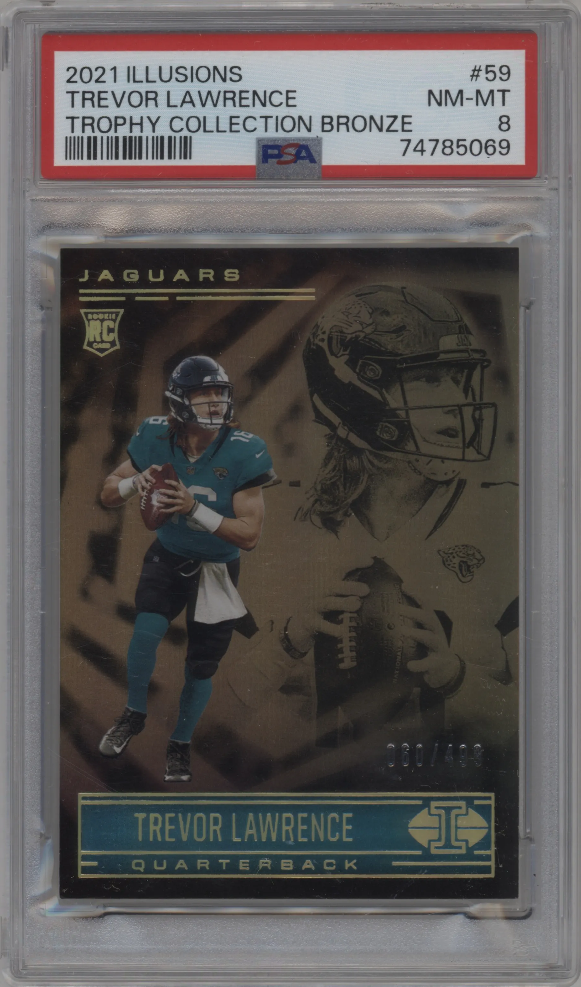 2021 Panini Illusions Trevor Lawrence Trophy Collection Bronze #59 PSA 8