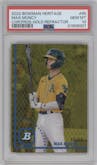 Max Muncy from the 2022 Bowman Heritage set featuring a Gold Refractor  parallel graded by PSA and given an overall grade of 10.