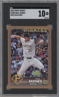 Paul Skenes from the 2024 Topps Update set featuring a Gold parallel graded by SGC and given an overall grade of 10.