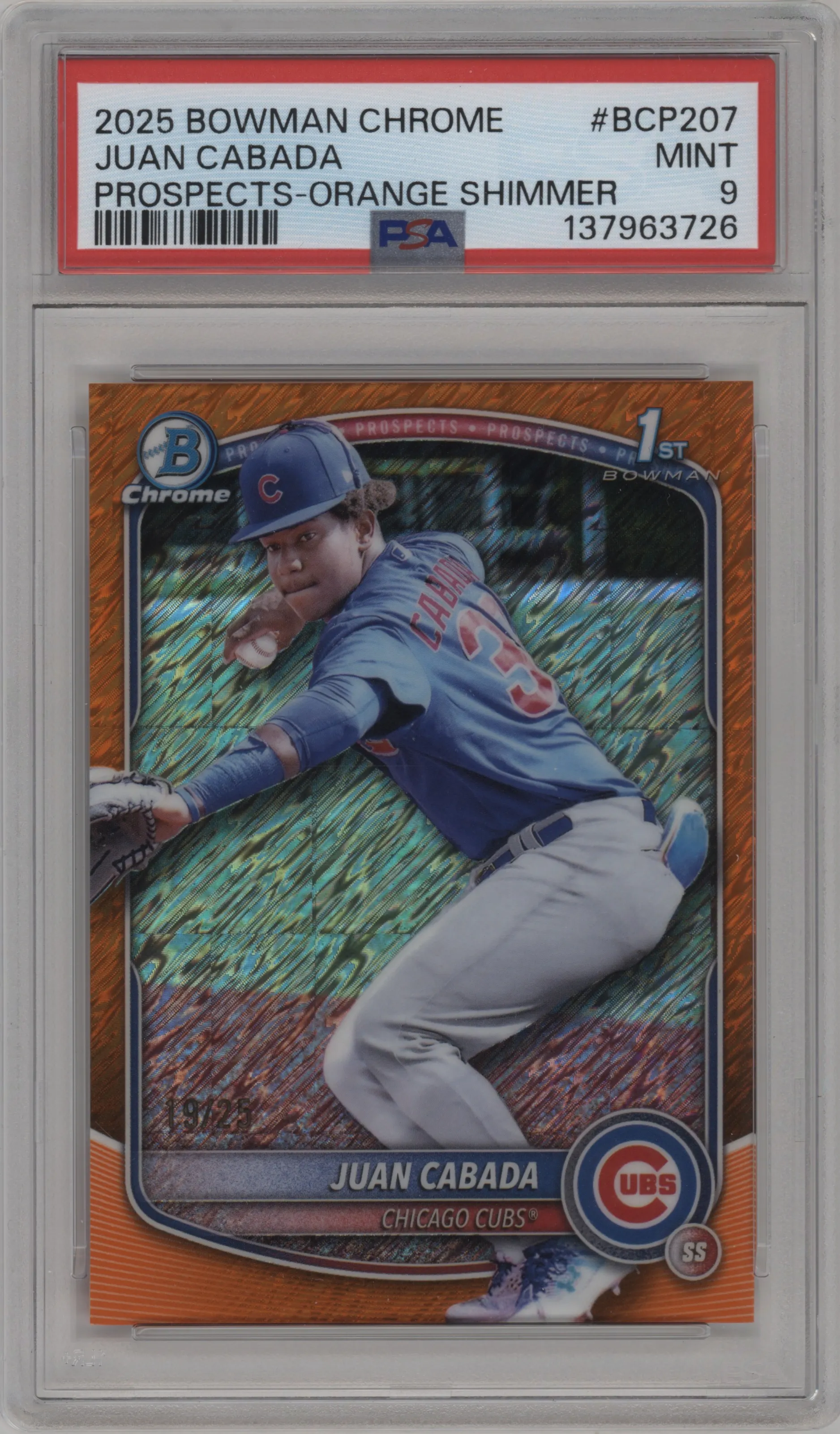 2025 Bowman Chrome Chr.Pros. Juan Cabada Orange Shimmer Refractor #BCP-207 PSA 9