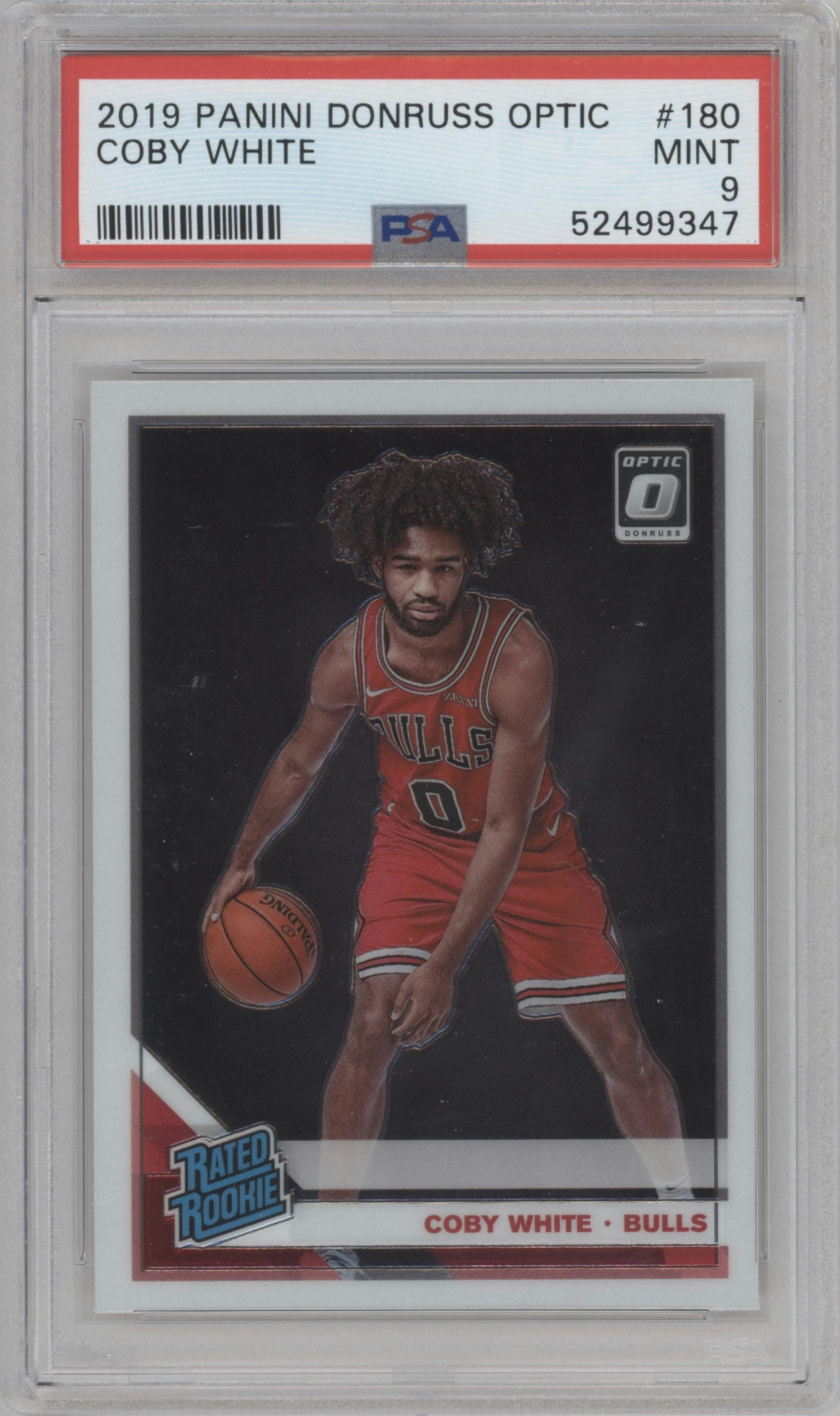 Coby White from the 2019-20 Panini Donruss Optic set graded by PSA and given an overall grade of 9.