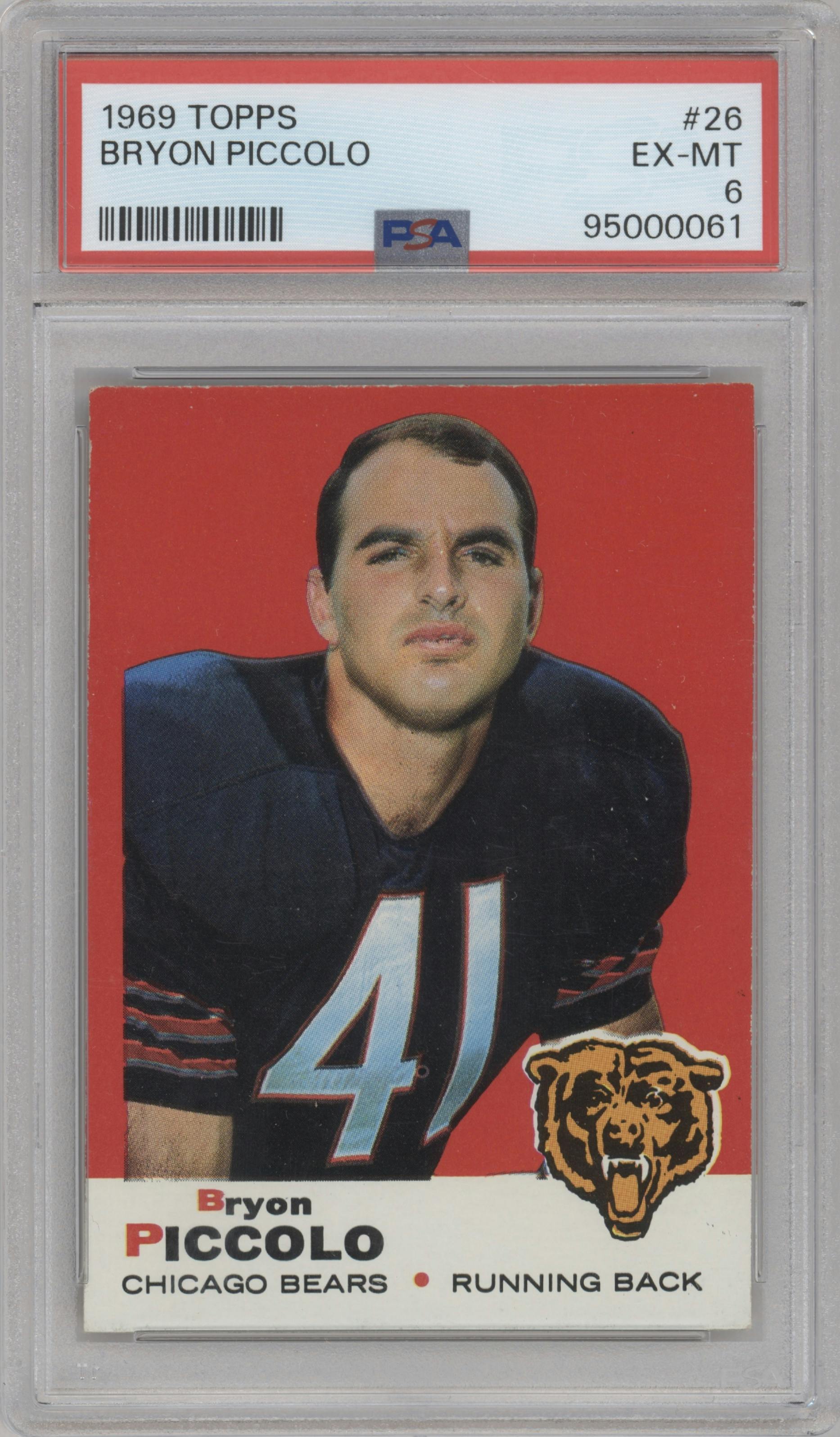 Brian Piccolo from the 1969 Topps set graded by PSA and given an overall grade of 6.