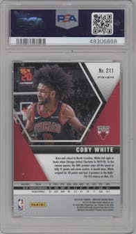 Coby White from the 2019-20 Panini Mosaic  set featuring a Green Mosaic parallel graded by PSA and given an overall grade of 10.