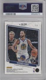 Stephen Curry from the 2023-24 Donruss Optic set featuring a Black Gold parallel graded by PSA and given an overall grade of 10.