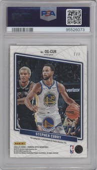 Stephen Curry from the 2023-24 Donruss Optic set featuring a Black Gold parallel graded by PSA and given an overall grade of 10.