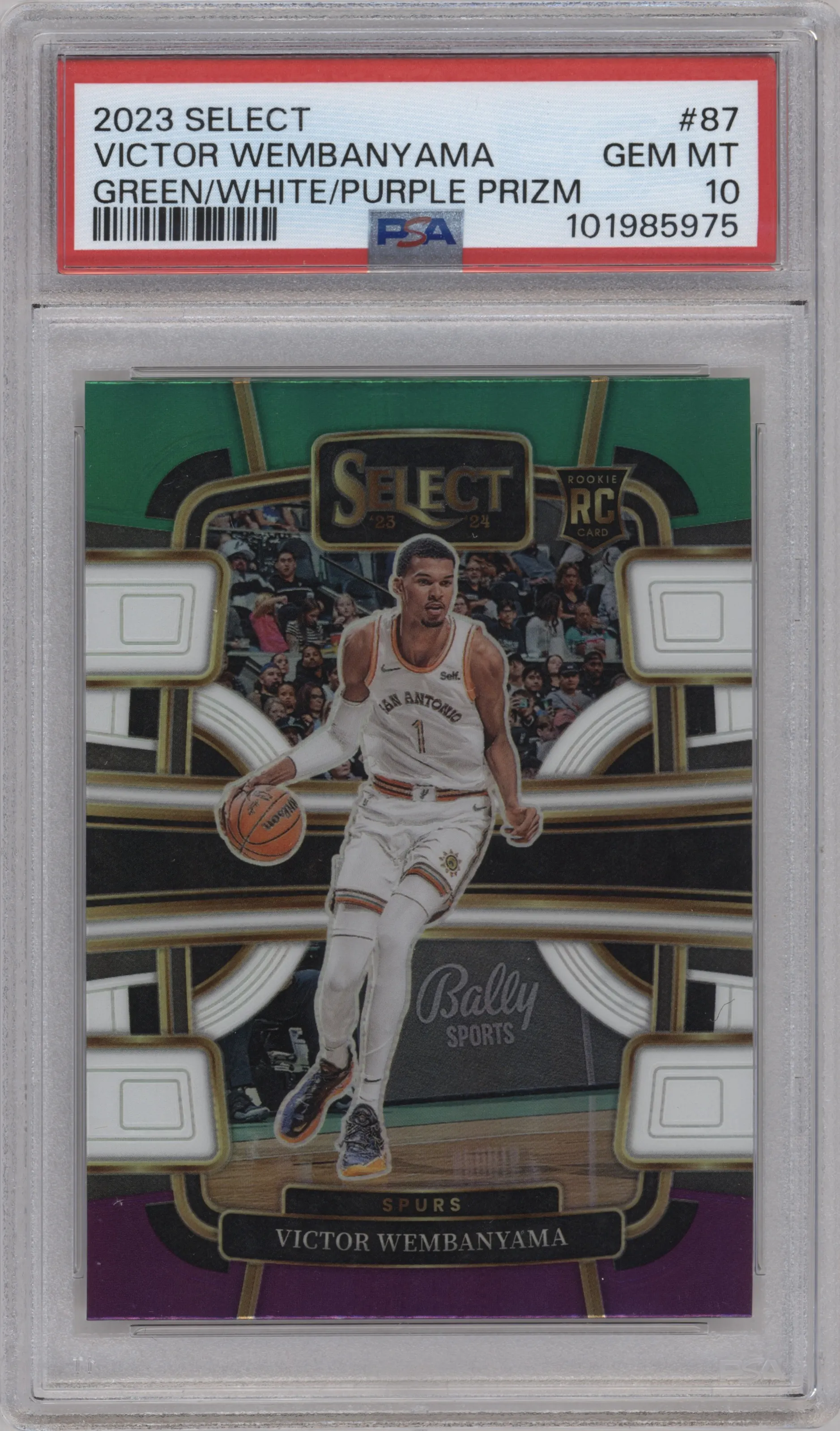 2023 Panini Select Victor Wembanyama Green White Purple Prizm #87 PSA 10