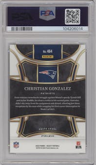 Christian Gonzalez  from the 2023 Panini Select set featuring a Dragon Scale parallel graded by PSA and given an overall grade of 10.