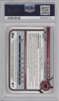 Elly De La Cruz from the 2022 Bowman set featuring a Refractor  parallel graded by PSA and given an overall grade of 10.