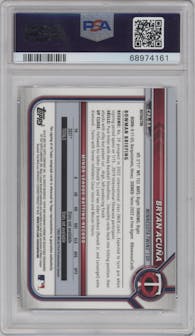 Bryan Acuna from the 2022 Bowman set featuring a Refractor  parallel graded by PSA and given an overall grade of 10.