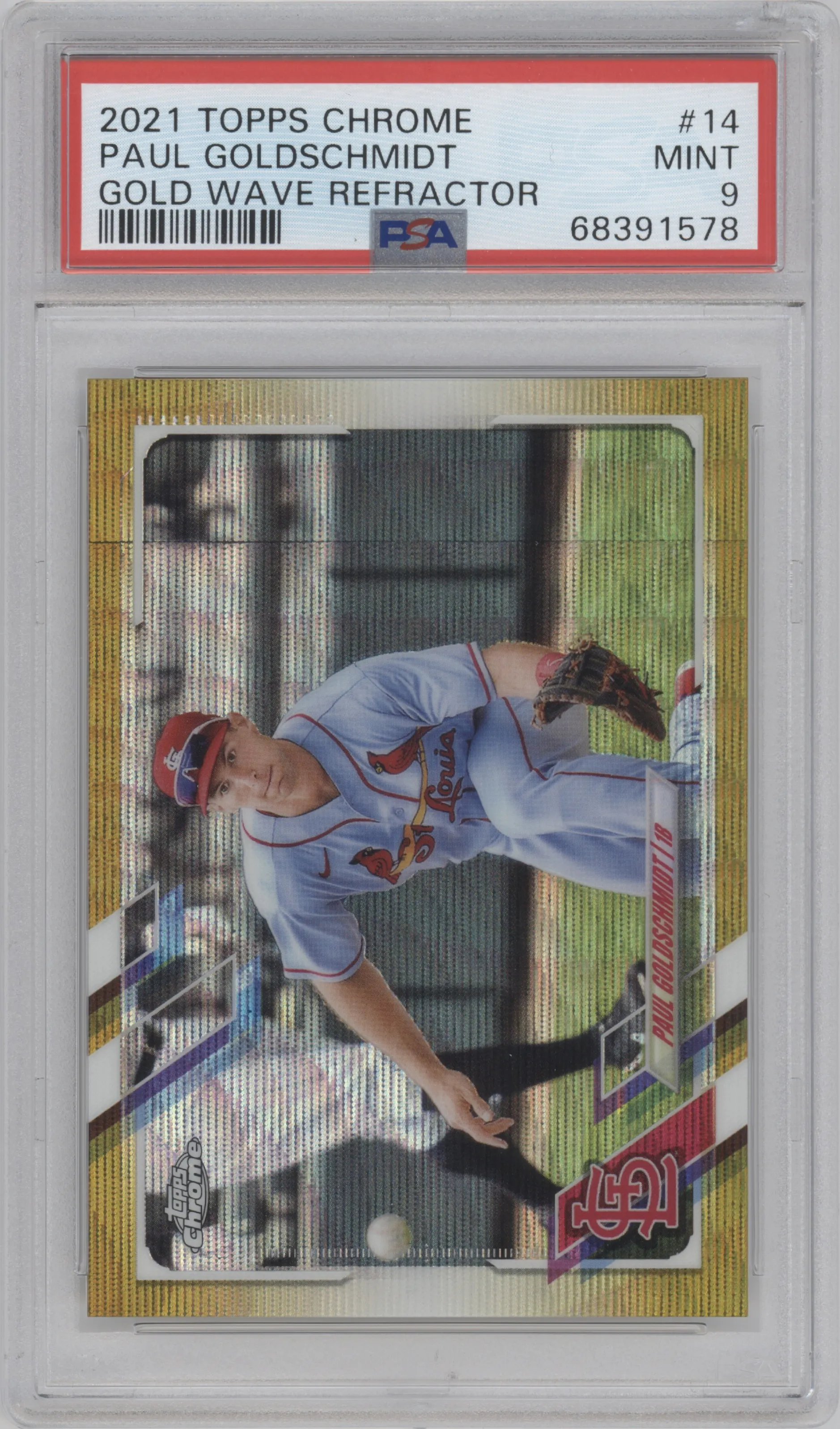 2021 Topps Chrome Paul Goldschmidt Gold Wave Refractor #14 PSA 9
