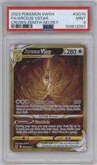Arceus VSTAR from the 2023 Pokemon SWSH set graded by PSA and given an overall grade of 9.