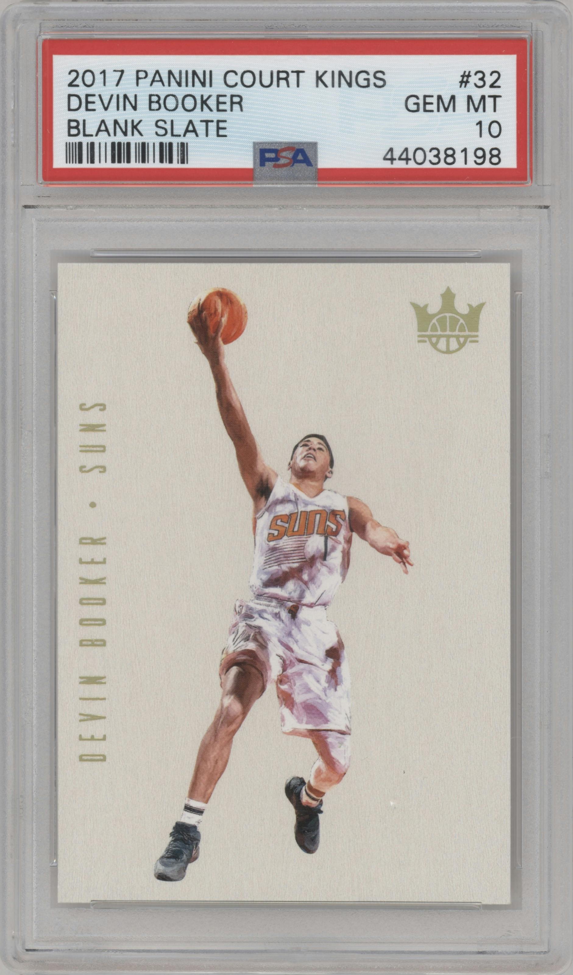 Devin Booker from the 2017-18 Panini Court Kings Basketball set graded by PSA and given an overall grade of 10.
