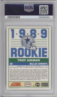 Troy Aikman from the 1989 Score set graded by PSA and given an overall grade of 8.