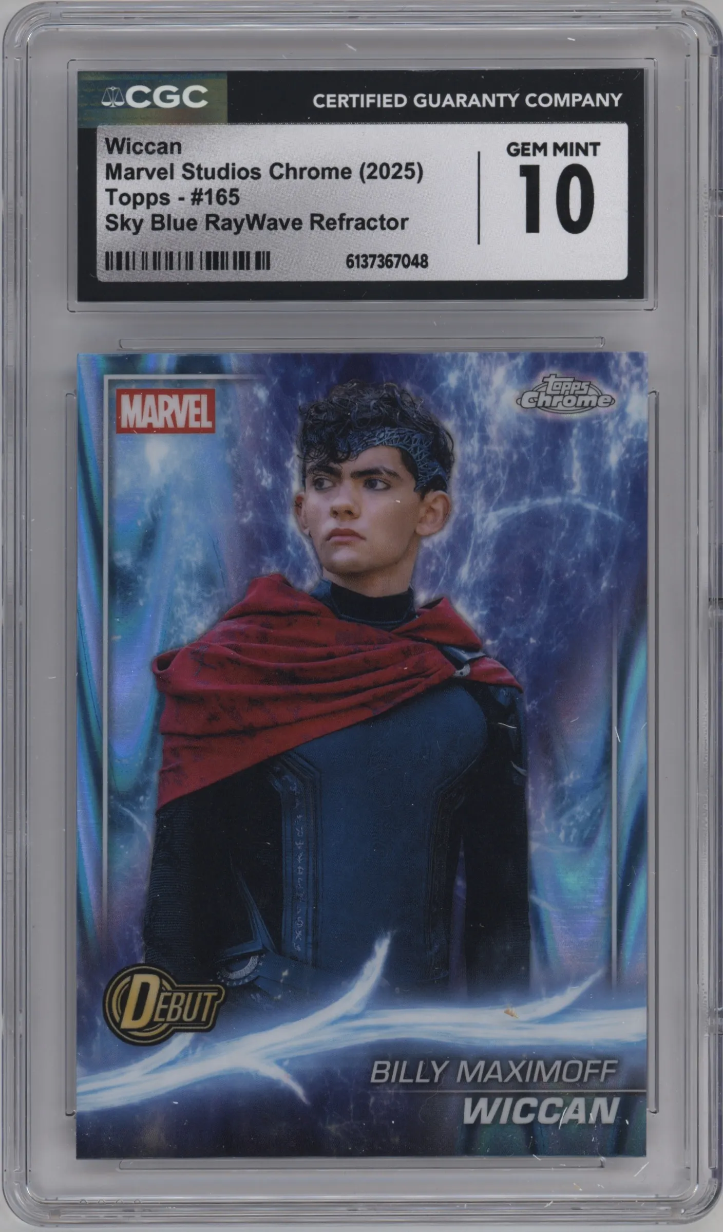 2025 Topps Chrome Marvel Studios Wiccan Sky Blue RayWave Refractor #165 CGC 10