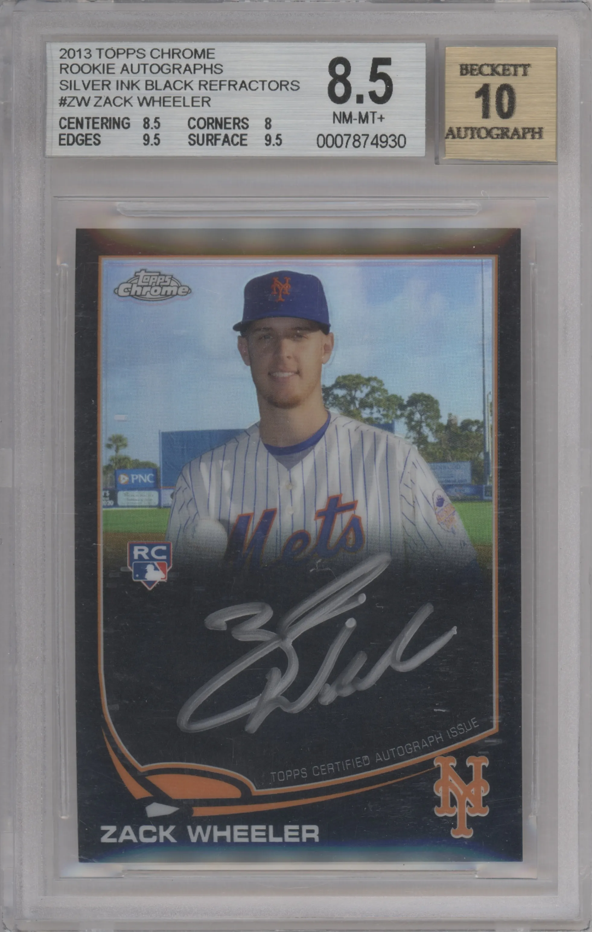 2013 Topps Chrome Rke.Auto Zack Wheeler Silver Ink Black Refractor BGS 8.5