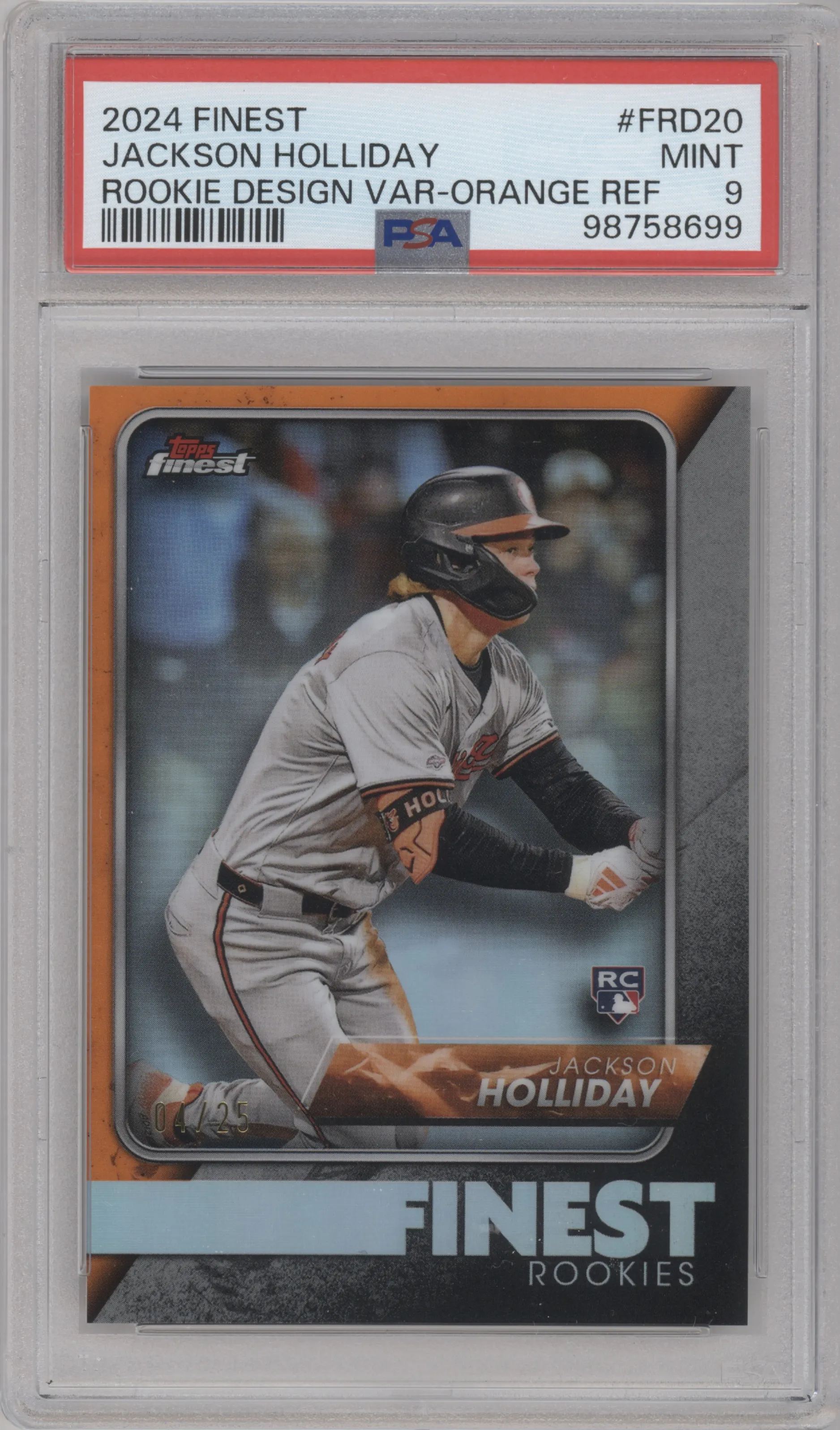 2024 Topps Finest Rke.Design Var. Jackson Holliday Orange Refractor #FRD-20 PSA 9