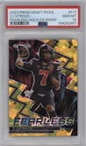 CJ Stroud from the 2023 Panini Prizm Draft Picks set featuring a Gold Ice parallel graded by PSA and given an overall grade of 10.