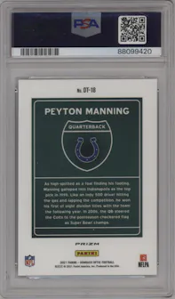 Peyton Manning from the 2021 Panini Donruss Optic set graded by PSA and given an overall grade of 10.