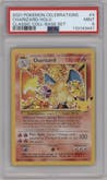 Charizard from the 2021 Pokemon SWSH set featuring a Base Set parallel graded by PSA and given an overall grade of 9.