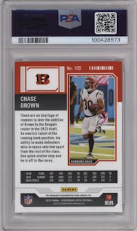 Chase Brown from the 2023 Panini Contenders Optic set graded by PSA and given an overall grade of 10.