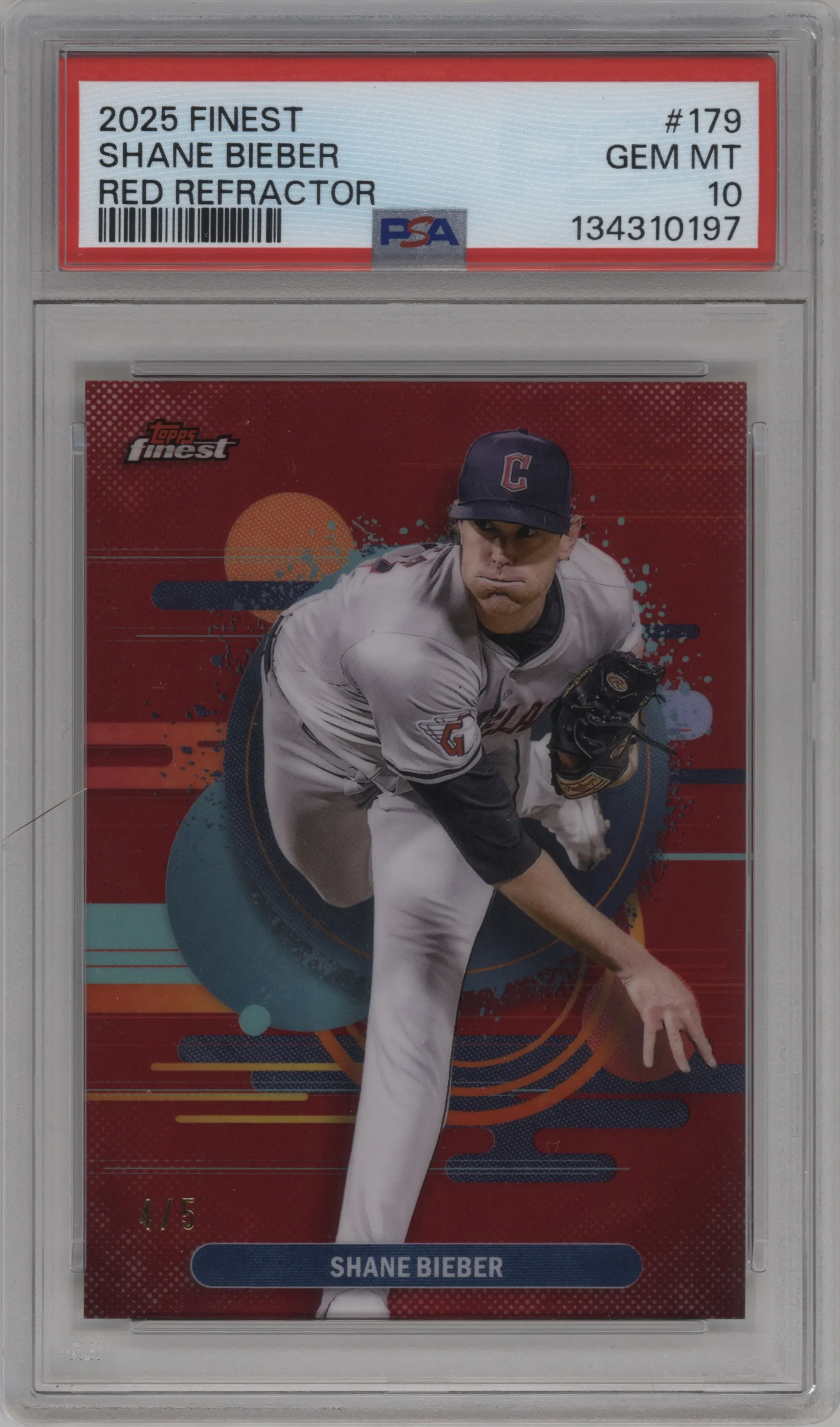 2025 Topps Finest Shane Bieber Red Refractor PSA 10